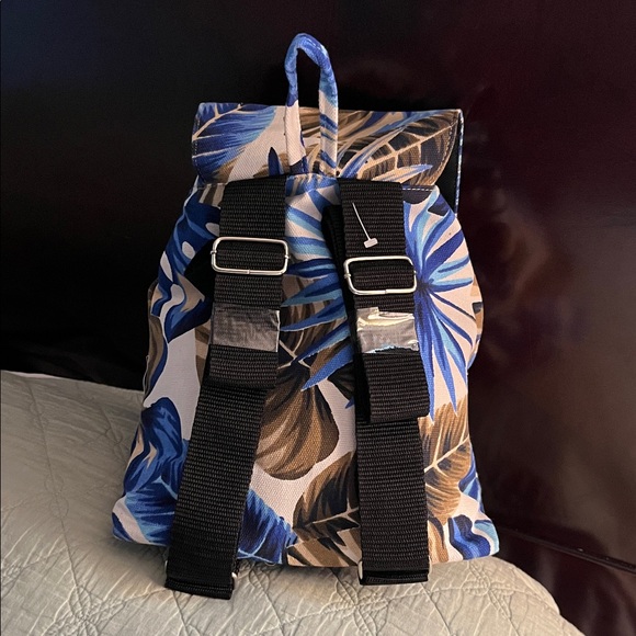 ?BALI Blue & Tan Tropical Leaf Print Backpack - Actual Souvenir from Bali ? main image 5
